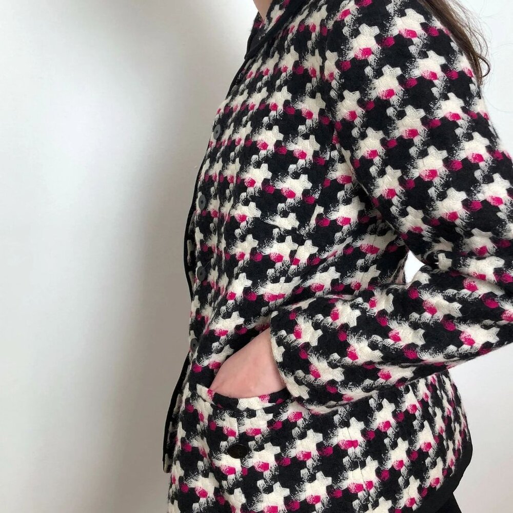 Louben Bracelet Sleeve Bold Houndstooth Tweed Lined VTG Jacket Pink Accents 12 - Picture 5 of 12
